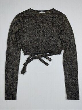 Reformation Womens Small Black Gold Metallic Crop Top Wrap Tie Top Size XS